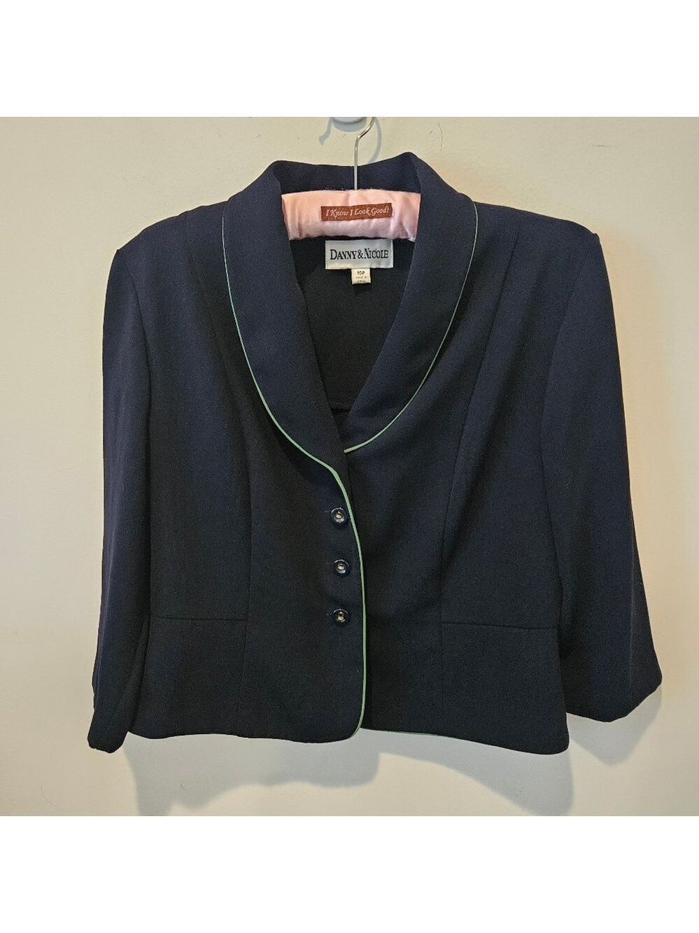 Danny & Nicole Vintage 80s Cropped Blazer, 10P, Black With Green Trim